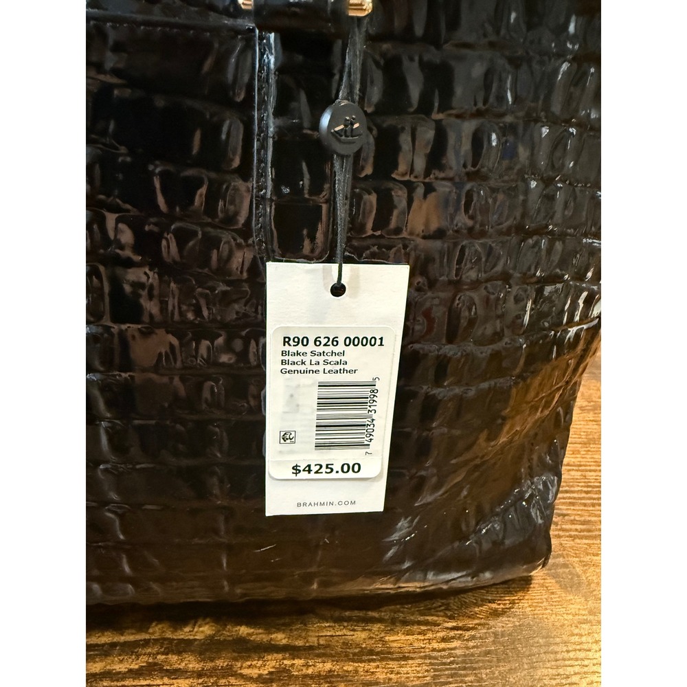 Brahmin Blake Satchel Black La Scala Croc Embossed Leather Tags Attached $425 - Picture 4 of 16